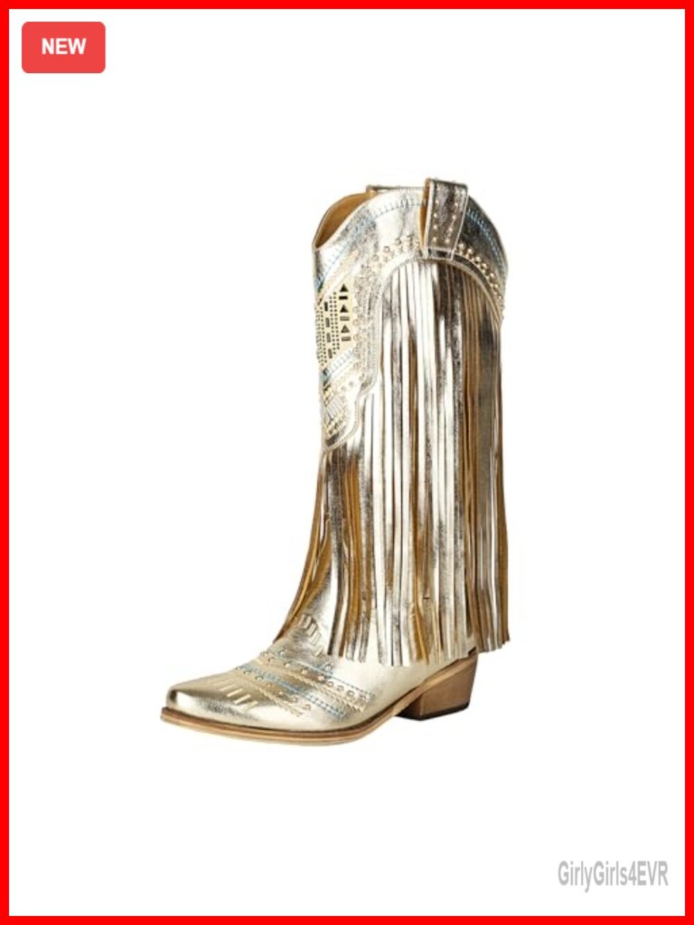 Women's Fringe Cowboy Boots, Faux Leather Pull On Mid-Calf Chunky Heel Western